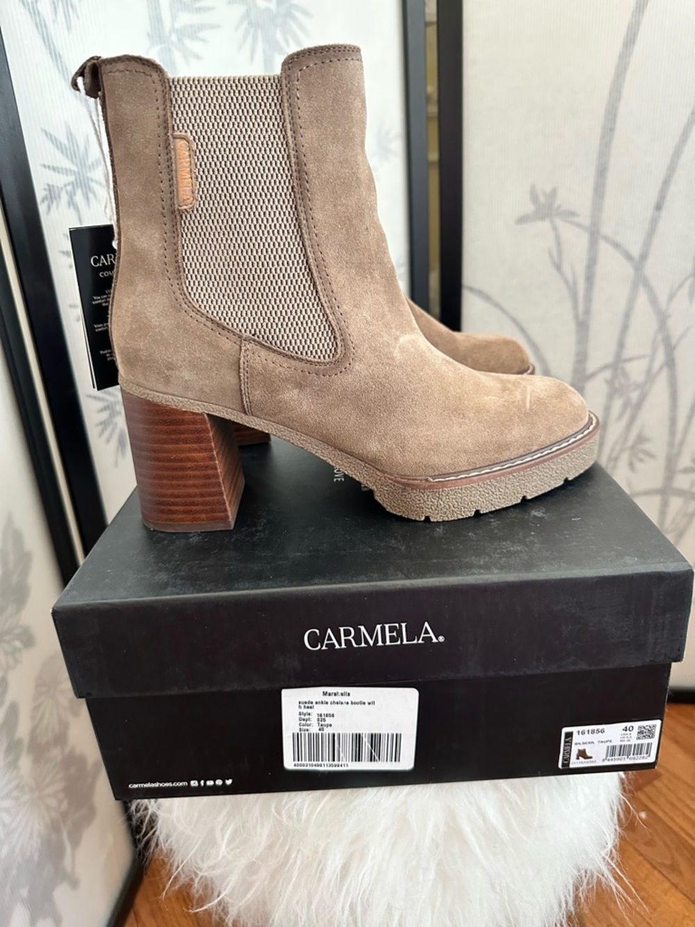 NWB Carmela Taupe Suede Block Heel Chelsea Bootie